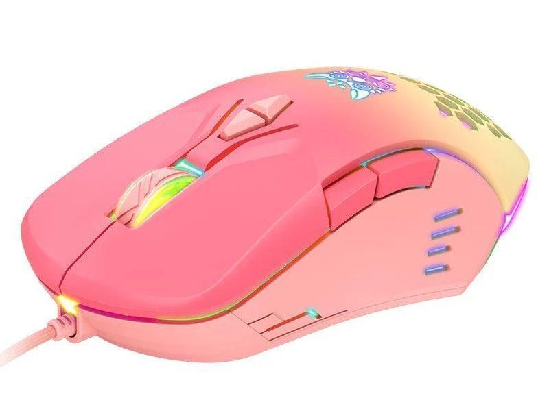 Розовая геймерская мышь Onikuma C15 с RGB подсветкой и 800-6400 DPI, проводная игровая мышка для ПК и ноутбука 4578937 фото