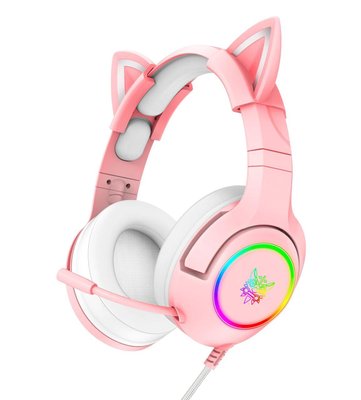 Ігрові навушники з котячими вушками Onikuma K9 з мікрофоном Дротові навушники для стрімінгу Рожевий Onikuma-K9 фото
