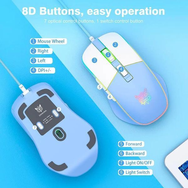 Ігрова мишка Onikuma C-16 для ПК та ноутбука, дротова геймерська миша з RGB підсвіткою, 7200 DPI, 8 кнопок, USB, ергономічна 437978 фото