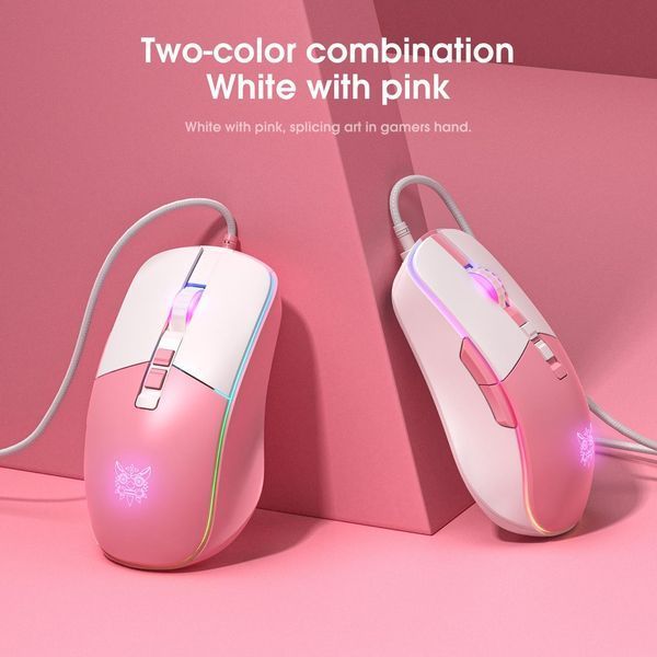 Розовая игровая мышка ONIKUMA C16 с RGB подсветкой, 7200 DPI, 8 кнопок, проводная для ПК и ноутбука 48577 фото