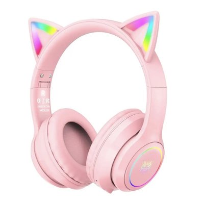 Безпровідні навушники ігрові з котячими вушками Onikuma B90 з підсвічуванням RGB рожеві 3838029 фото