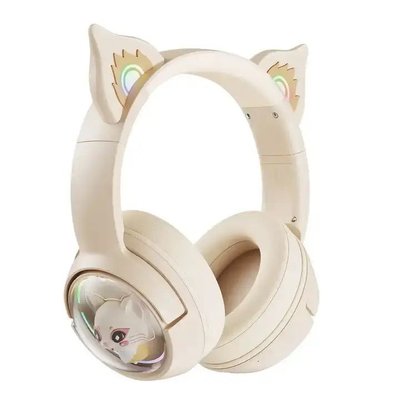 Навушники безпровідні дитячі Onikuma B5 з RGB підсвічуванням та вбудованим мікрофоном бежеві 438792 фото