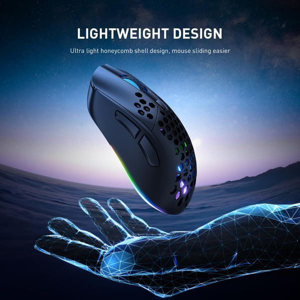 Провідна ігрова мишка Onikuma CW96, провідна геймерська мишка з RGB підсвіткою, 7200 DPI, 8 кнопок, легка, для ПК і ноутбука, чорна 436789 фото