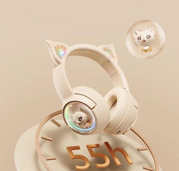 Навушники безпровідні дитячі Onikuma B5 з RGB підсвічуванням та вбудованим мікрофоном бежеві 438792 фото