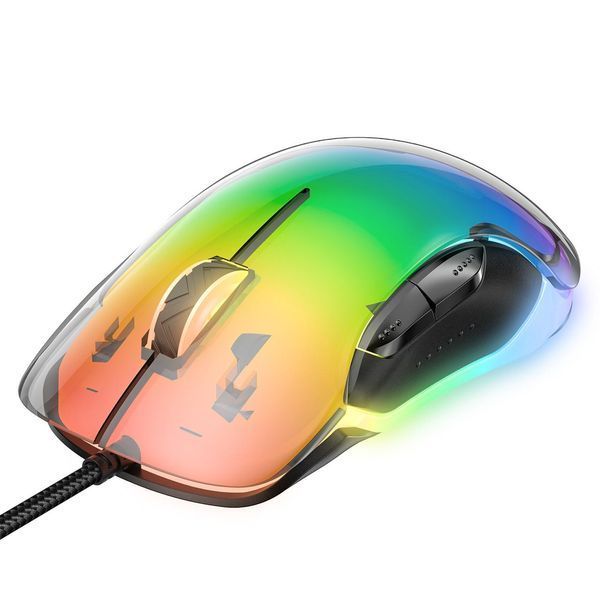 Геймерська дротова мишка Onikuma C24 з RGB підсвіткою, прозорий корпус, 800-7200 DPI, Dual Scroll, ігрова миша для ПК 567787 фото