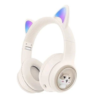 Дитячі бездротові Bluetooth-навушники AKZ-01 з RGB-підсвіткою і вбудованим мікрофоном Бежевий 36782 фото