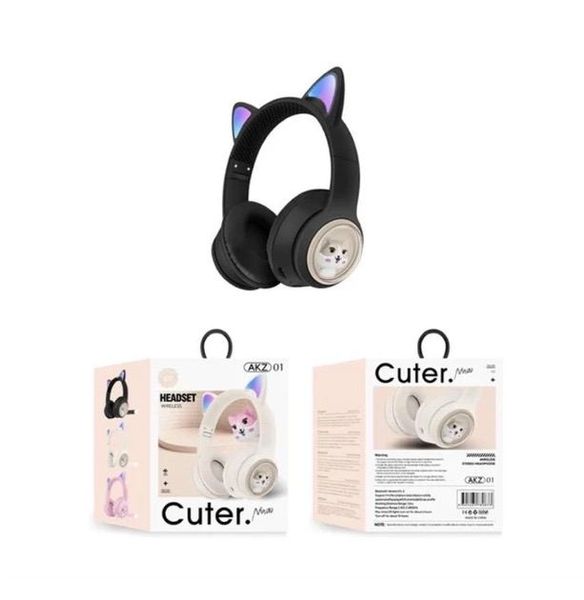 Дитячі бездротові Bluetooth-навушники AKZ-01 з RGB-підсвіткою і вбудованим мікрофоном Чорний 47839 фото