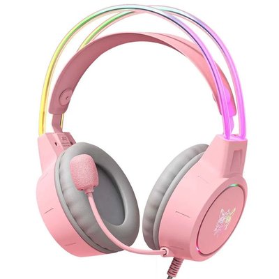 Ігрові дротові навушники Onikuma X15 Pro з висувним мікрофоном, шумопоглинанням та LED підсвіткою Рожевий 793482 фото