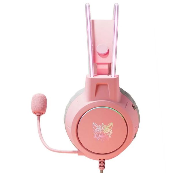 Ігрові дротові навушники Onikuma X15 Pro з висувним мікрофоном, шумопоглинанням та LED підсвіткою Рожевий 793482 фото