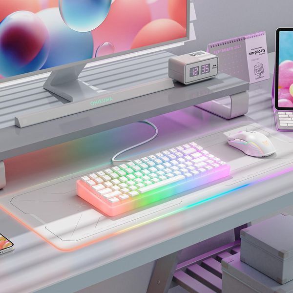Игровая механическая клавиатура ONIKUMA G-20 Pro, геймерская беспроводная Bluetooth, RGB подсветка, для ПК и ноутбука Белый 47837578 фото