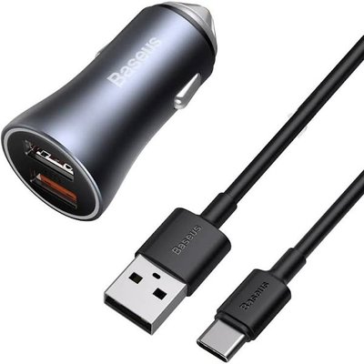 Автомобільний зарядний пристрій Baseus Golden Contactor з 2 USB портами (40W,5A) + кабель Type-C в комплекті Golden-Contactor фото