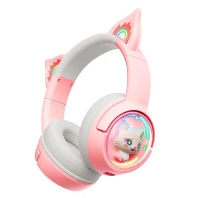 Детские игровые беспроводные наушники Onikuma B5 c RGB подсветкой и встроенным микрофоном Розовый 08318 фото