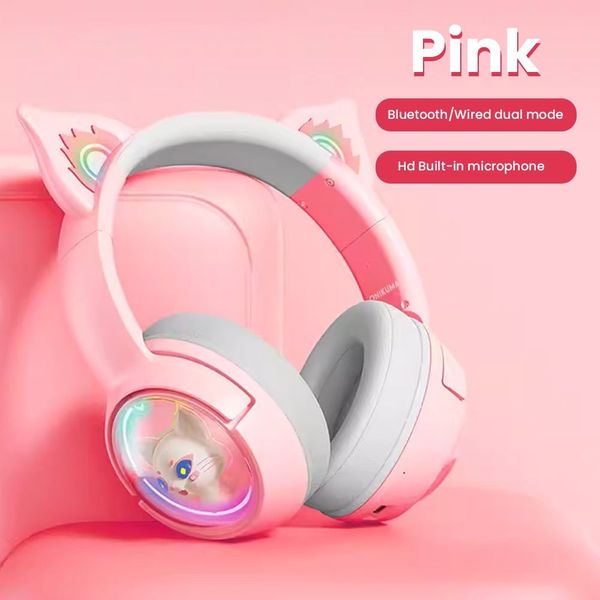 Дитячі ігрові бездротові навушники Onikuma B5 c RGB підсвічуванням та вбудованим мікрофоном Рожевий 08318 фото