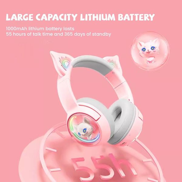 Дитячі ігрові бездротові навушники Onikuma B5 c RGB підсвічуванням та вбудованим мікрофоном Рожевий 08318 фото