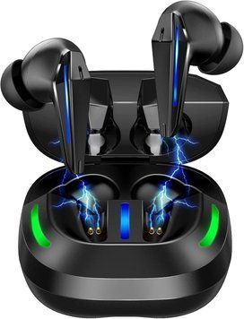 Бездротові геймерські Bluetooth навушники TWS BX16 з ігровим режимом, LED підсвіткою та шумоподавленням для ігор та геймінгу Чорний 784737 фото