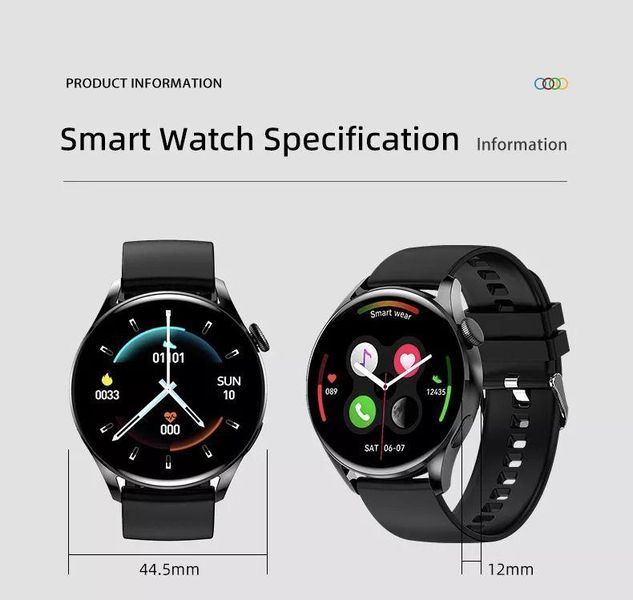 Розумний смарт годинник Smart Watch GT3 Сенсорний годинник з крокоміром, голосовим зв'язком і водонепроникним корпусом GT3-Smart-Watch фото