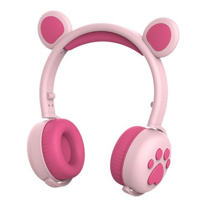 Безпровідні дитячі навушники з медвежими вушками, LED підсвіткою та мікрофоном Подарункові Рожевий 678787 фото