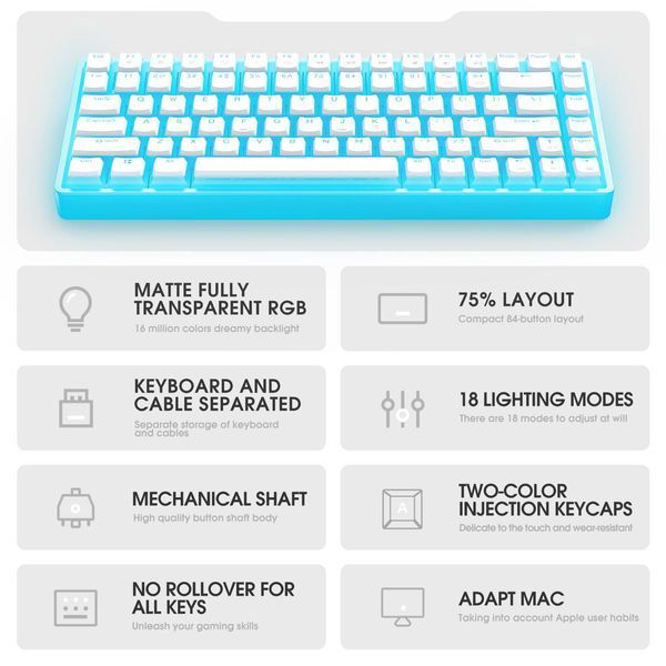 Беспроводная игровая клавиатура ONIKUMA G20 механическая, Bluetooth, с USB 2.4GHz адаптером, RGB подсветкой, для ПК ноутбука Mac 37987 фото