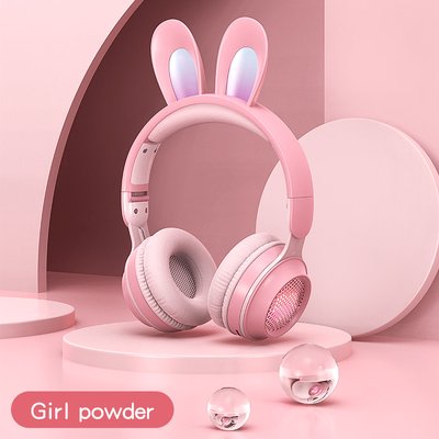 Бездротові дитячі стерео навушники з вушками кролика, ігровим мікрофоном та LED підсвічуванням Рожеві KE-01 454554 фото