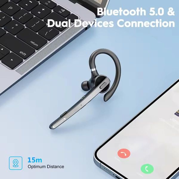 Бездротова Bluetooth гарнітура New Bee M53 із шумопоглинанням та зарядним кейсом Чорний 565674 фото