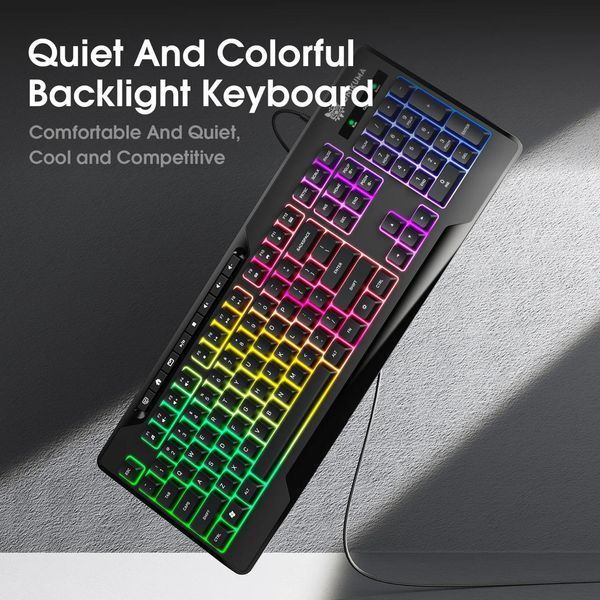 Ігрова дротова клавіатура ONIKUMA G-72 з RGB підсвіткою, безшумна, 104 клавіші, геймерська мембранна клавіатура для ПК та ігор 5784377 фото
