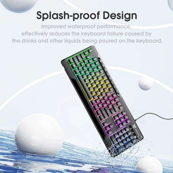Ігрова дротова клавіатура ONIKUMA G-72 з RGB підсвіткою, безшумна, 104 клавіші, геймерська мембранна клавіатура для ПК та ігор 5784377 фото
