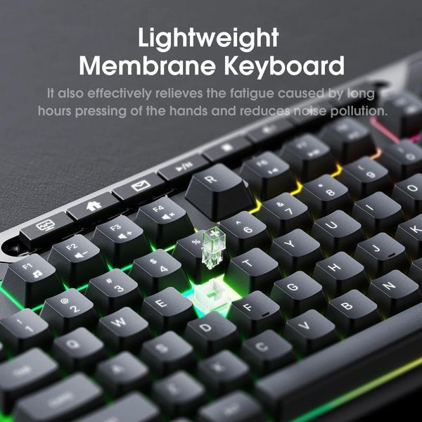 Ігрова дротова клавіатура ONIKUMA G-72 з RGB підсвіткою, безшумна, 104 клавіші, геймерська мембранна клавіатура для ПК та ігор 5784377 фото