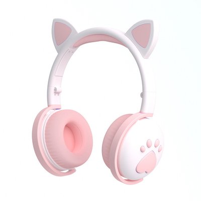 Дитячі бездротові стерео навушники з котячими вушками і LED підсвічуванням Біла пудра 56653 фото