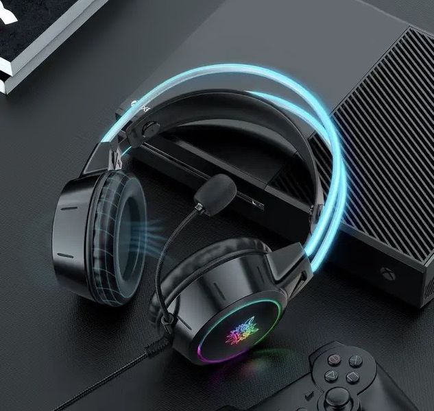 Ігрові дротові навушники Onikuma X15 Pro з висувним мікрофоном, шумопоглинанням та LED підсвіткою Чорний 53289 фото