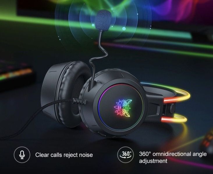 Ігрові дротові навушники Onikuma X15 Pro з висувним мікрофоном, шумопоглинанням та LED підсвіткою Чорний 53289 фото